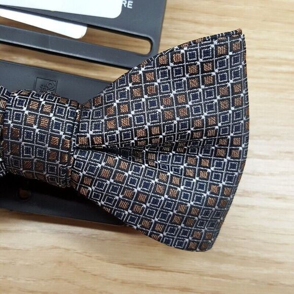 ALFANI Bow Tie Brown Micro Geometric Patterned Adjustable Elegant Formal - Picture 2 of 4